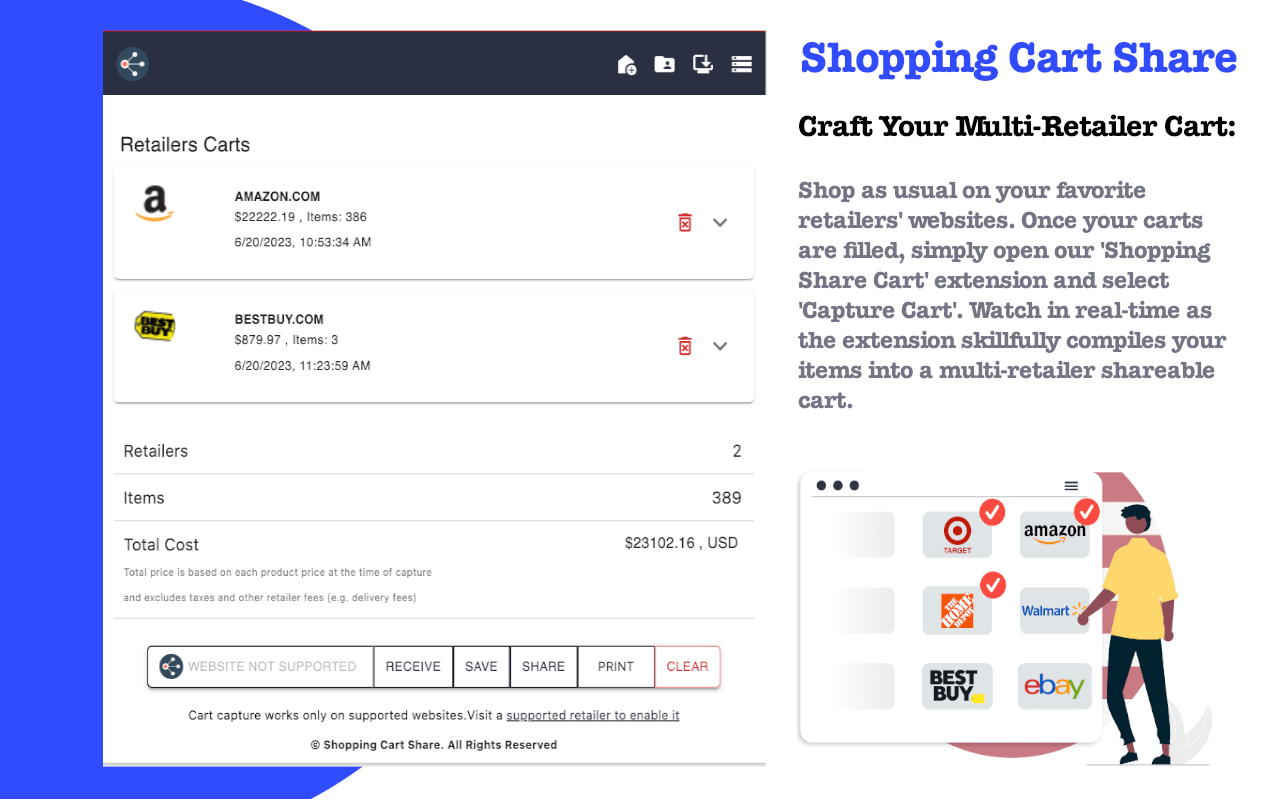 Shopping Cart Share Chrome extension was once popular, but is now outdated and not recommended.