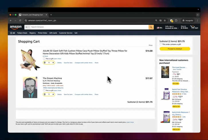 Screenshot of AMZ Cart Share Chrome Extension sharing an Amazon cart